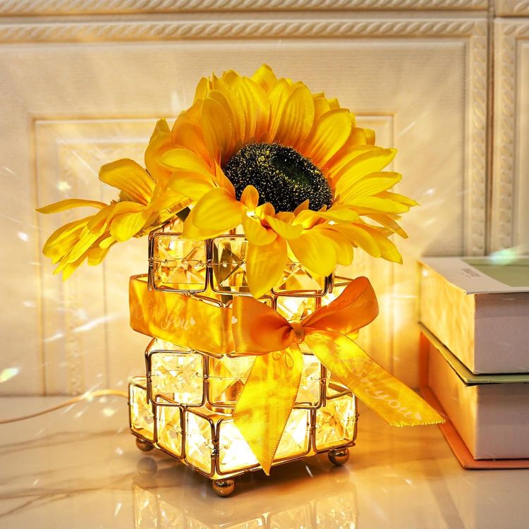 sunflower crystal LED bedside lamp glowing