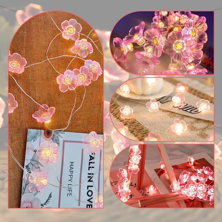 battery operated flower fairy lights pink