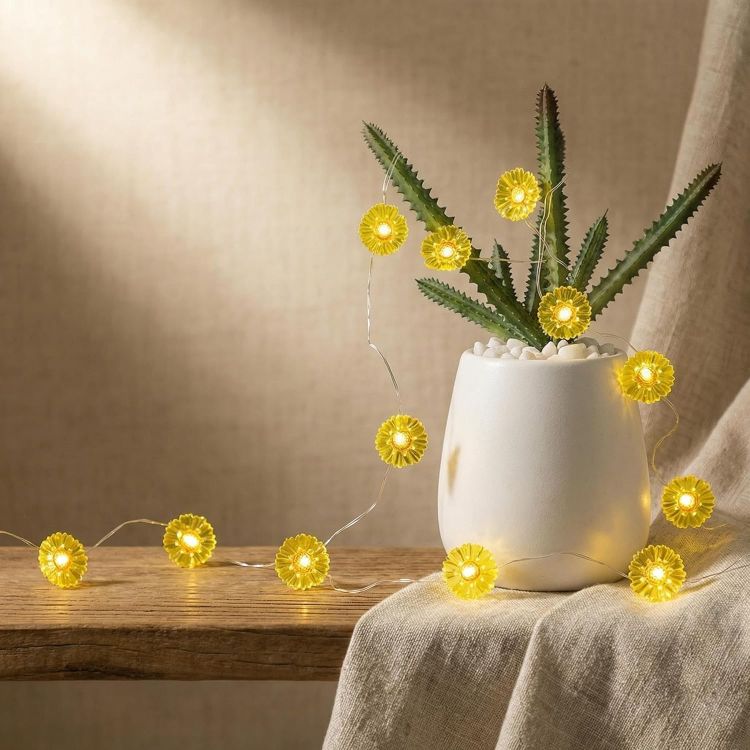 decorative flower string lights bedroom setup