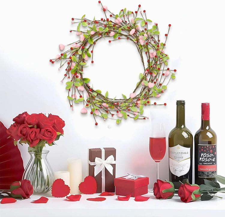 pink berry heart wreath front door