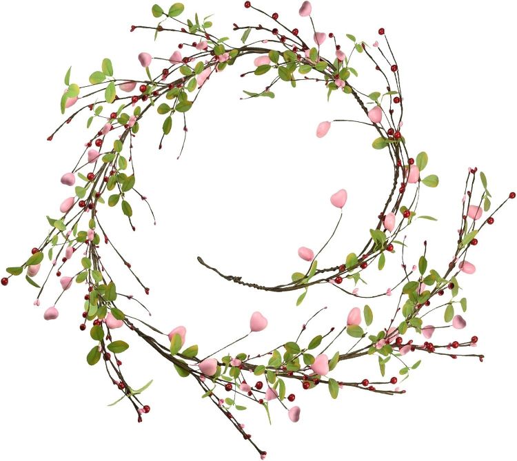 pink heart spring wreath with LED lights