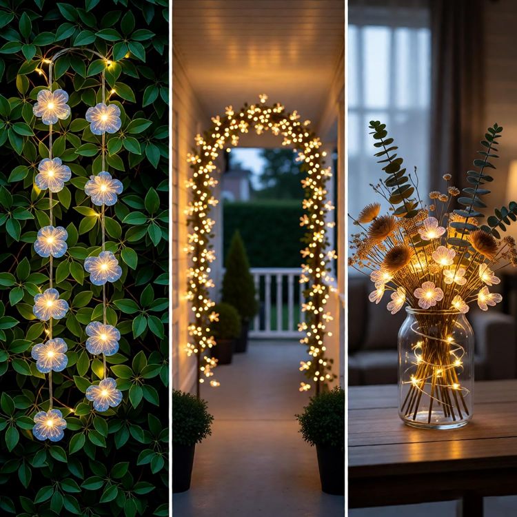 clear wire flower fairy lights decoration