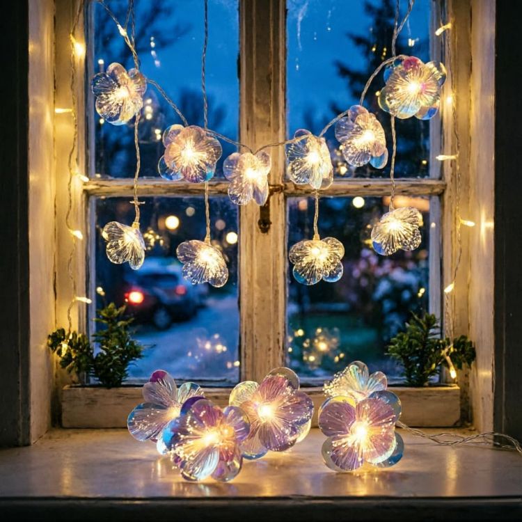 warm white floral LED lights party setup