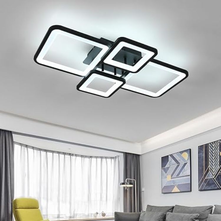 Picture of Modern LED Ceiling Light Dimmable, 54W Flush Mount Ceiling Lights with Remote Control, Black Acrylic Chandelier Ceiling Lamp for Living Room Bedroom Dining Room [Energy Class E]
