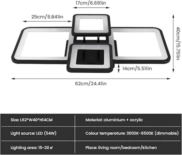 Picture of Modern LED Ceiling Light Dimmable, 54W Flush Mount Ceiling Lights with Remote Control, Black Acrylic Chandelier Ceiling Lamp for Living Room Bedroom Dining Room [Energy Class E]