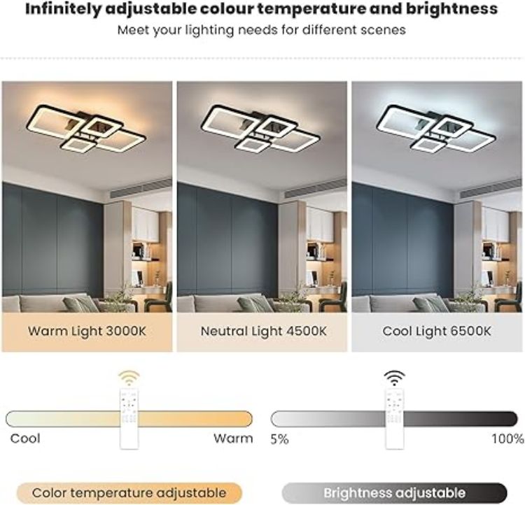 Picture of Modern LED Ceiling Light Dimmable, 54W Flush Mount Ceiling Lights with Remote Control, Black Acrylic Chandelier Ceiling Lamp for Living Room Bedroom Dining Room [Energy Class E]