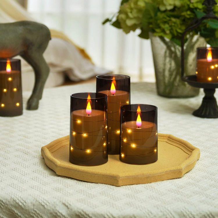 grey acrylic LED candle with flickering light effect