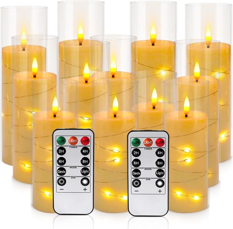 pack of 12 flameless LED pillar candles with moving wick