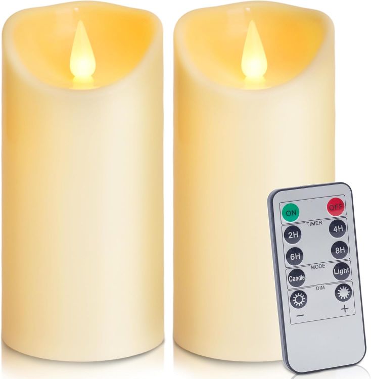 set of 2 ivory LED flameless pillar candles
