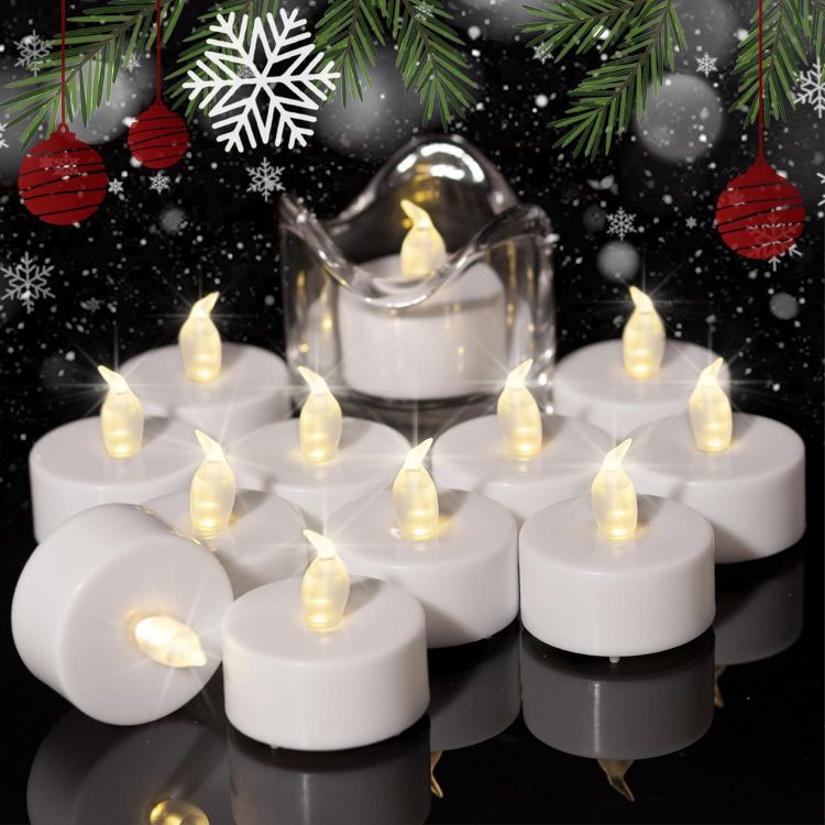 12 pack LED battery tea lights warm white flickering