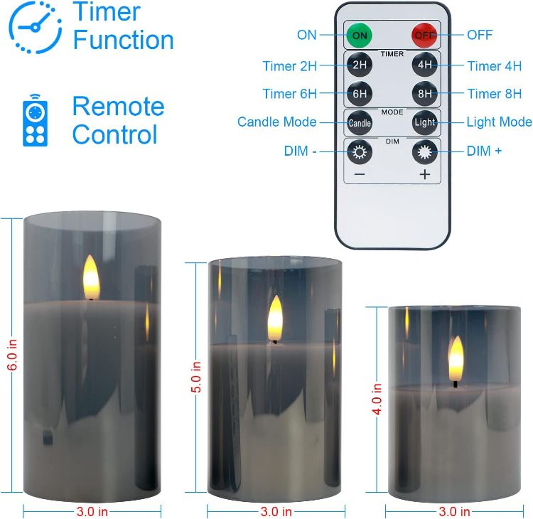 glass LED candles with remote control and timer