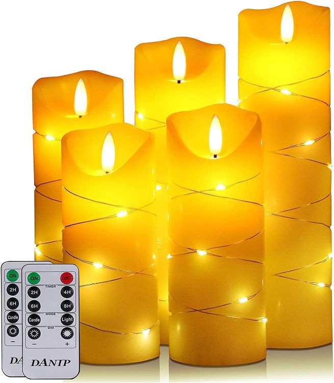 5 piece ivory LED wax candle set with fairy lights