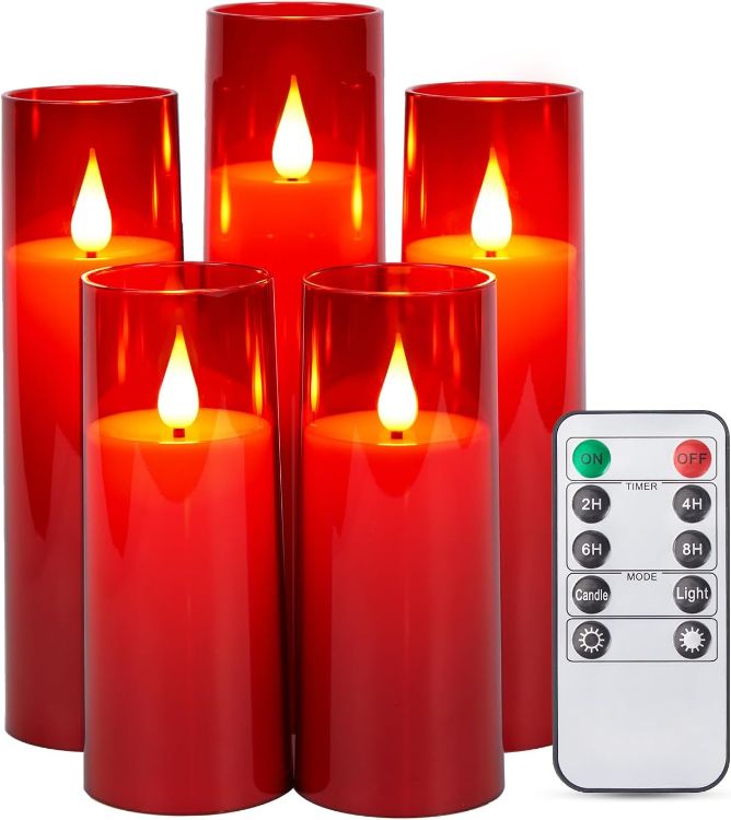 5 piece red acrylic flameless LED candle set