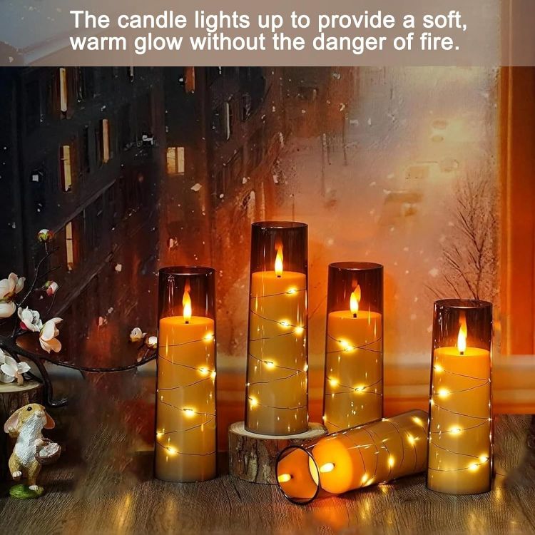 acrylic LED candle set with warm glow effect