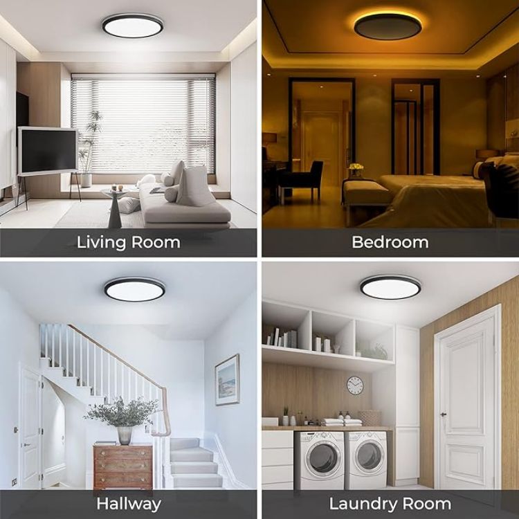 Picture of 12 Inch LED Flush Mount Ceiling Light Fixture with Night Light, 24W 2400LM 3000K/4000K/5000K Selectable, Dimmable Ceiling Lights for Bedroom, Dining Room, Kitchen, Round Black