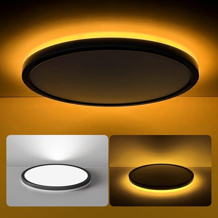 Picture of 12 Inch LED Flush Mount Ceiling Light Fixture with Night Light, 24W 2400LM 3000K/4000K/5000K Selectable, Dimmable Ceiling Lights for Bedroom, Dining Room, Kitchen, Round Black