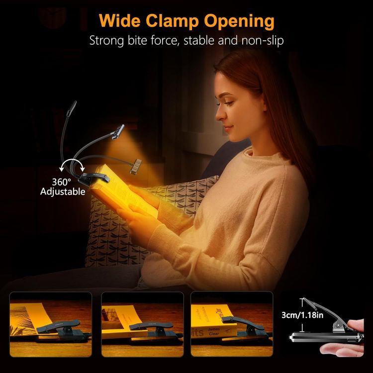 Picture of 19 LED Book Reading Light with Stepless Dimming & Memory Function – USB Rechargeable Clip Lamp