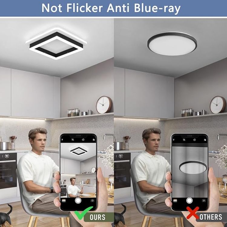 Picture of Square Modern Led Ceiling Light Fixture, 24W Black Flush Mount Hallway Ceiling Light Small Close to Ceiling Lamp for Living Room Bedroom Kitchen Balcony Cloakroom (Cool White, 6000K