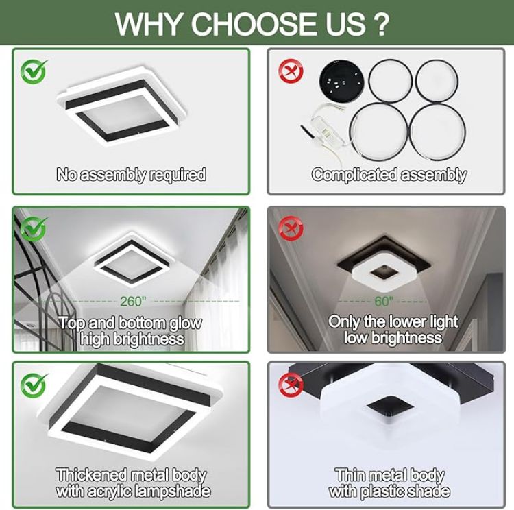 Picture of Square Modern Led Ceiling Light Fixture, 24W Black Flush Mount Hallway Ceiling Light Small Close to Ceiling Lamp for Living Room Bedroom Kitchen Balcony Cloakroom (Cool White, 6000K