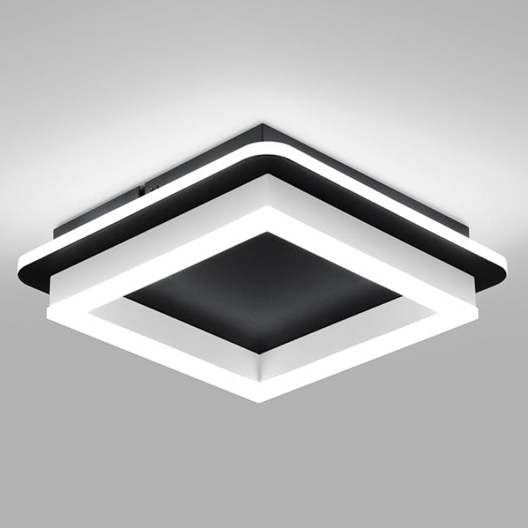 Picture of Square Modern Led Ceiling Light Fixture, 24W Black Flush Mount Hallway Ceiling Light Small Close to Ceiling Lamp for Living Room Bedroom Kitchen Balcony Cloakroom (Cool White, 6000K