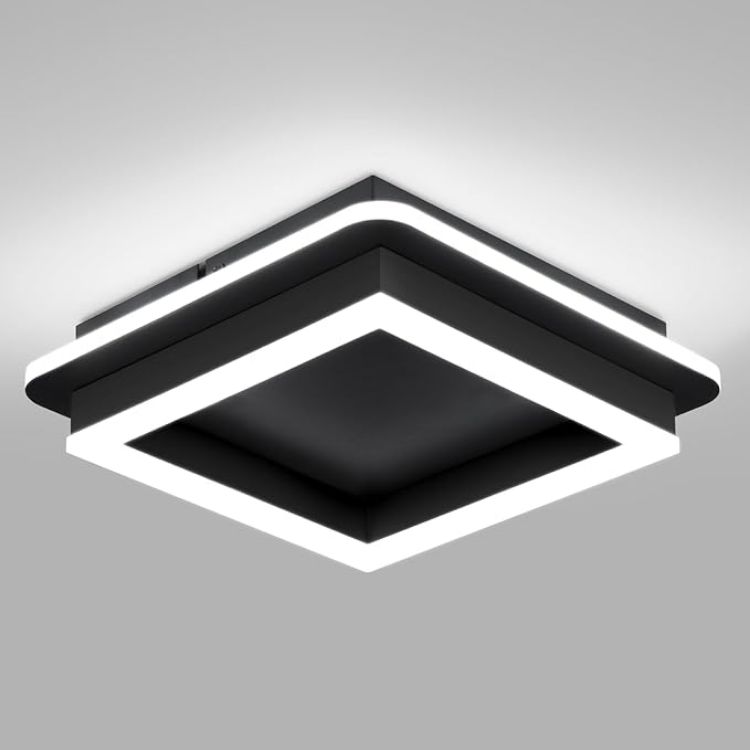 Picture of Square Modern Led Ceiling Light Fixture, 24W Black Flush Mount Hallway Ceiling Light Small Close to Ceiling Lamp for Living Room Bedroom Kitchen Balcony Cloakroom (Cool White, 6000K