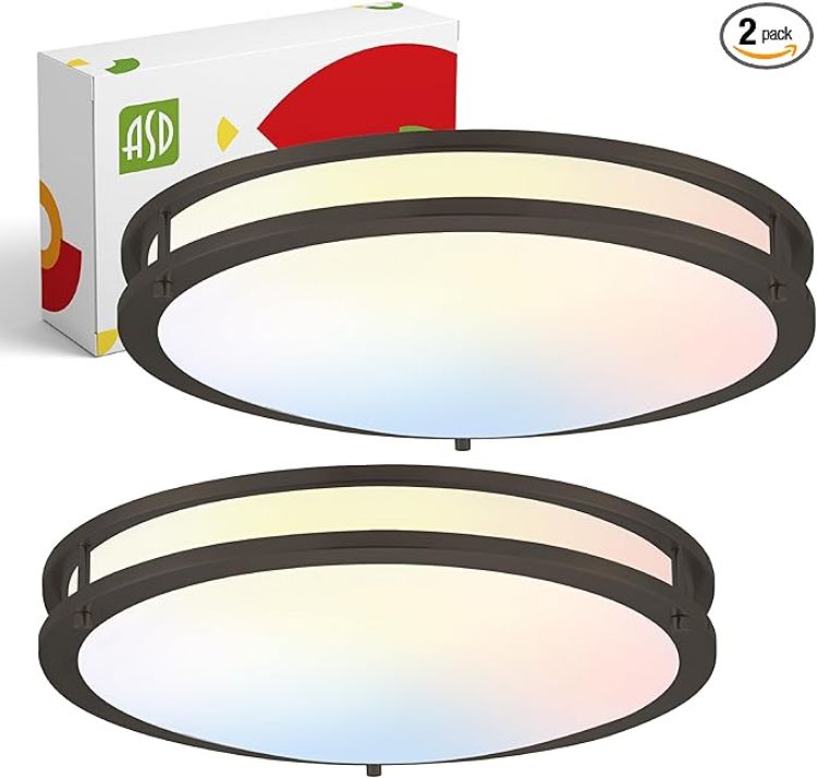 Picture of LED 18" Round Flush Mount Lighting, Close to Ceiling Light Fixture | Smart, Multicolor, Dimmable, ETL Listed | 28W 1844LM RGB-2700-6500K 120V | Low Profile Double Ring Lamp | Nickel