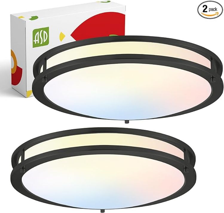 Picture of LED 18" Round Flush Mount Lighting, Close to Ceiling Light Fixture | Smart, Multicolor, Dimmable, ETL Listed | 28W 1844LM RGB-2700-6500K 120V | Low Profile Double Ring Lamp | Nickel