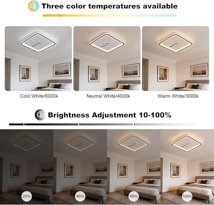 Picture of Square Diamond LED Ceiling Light with 3 Adjustable Spotlights, Dimmable Flush Mount Lighting Fixture, Black & White for Bedroom Living Room Kitchen Hallway