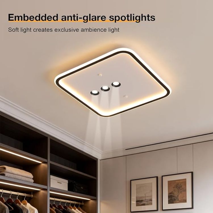 Picture of Square Diamond LED Ceiling Light with 3 Adjustable Spotlights, Dimmable Flush Mount Lighting Fixture, Black & White for Bedroom Living Room Kitchen Hallway
