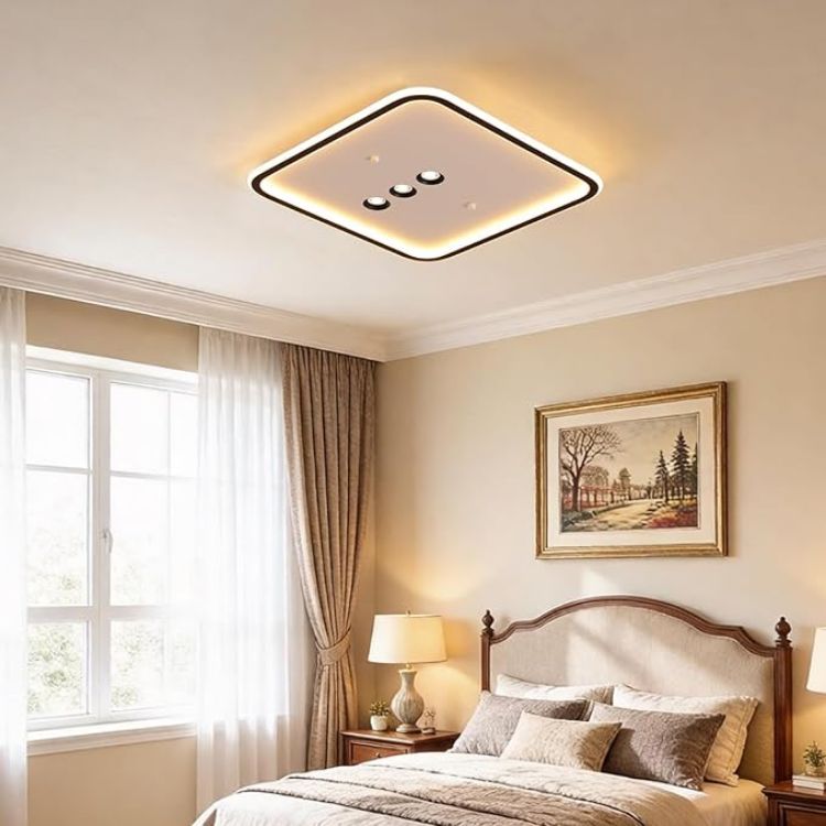 Picture of Square Diamond LED Ceiling Light with 3 Adjustable Spotlights, Dimmable Flush Mount Lighting Fixture, Black & White for Bedroom Living Room Kitchen Hallway