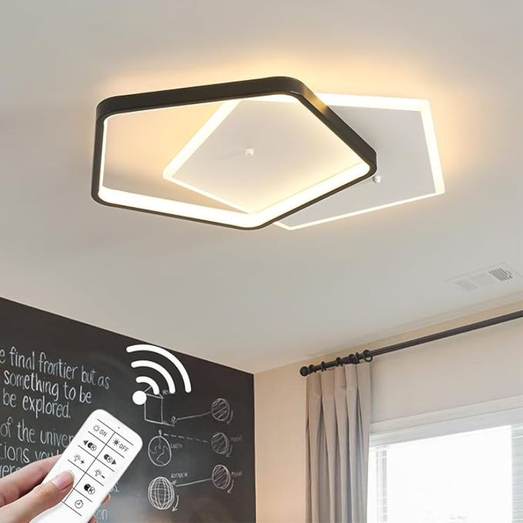 Picture of Square Diamond LED Ceiling Light with 3 Adjustable Spotlights, Dimmable Flush Mount Lighting Fixture, Black & White for Bedroom Living Room Kitchen Hallway