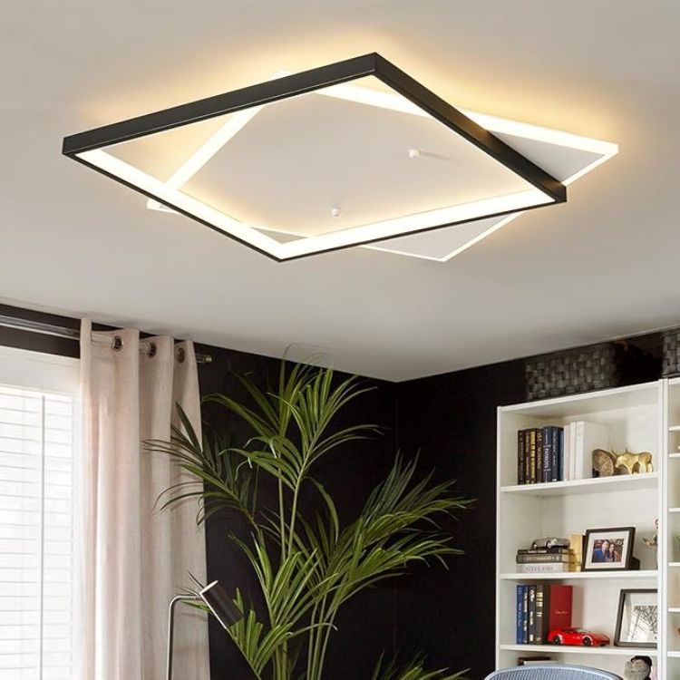 Picture of Square Diamond LED Ceiling Light with 3 Adjustable Spotlights, Dimmable Flush Mount Lighting Fixture, Black & White for Bedroom Living Room Kitchen Hallway