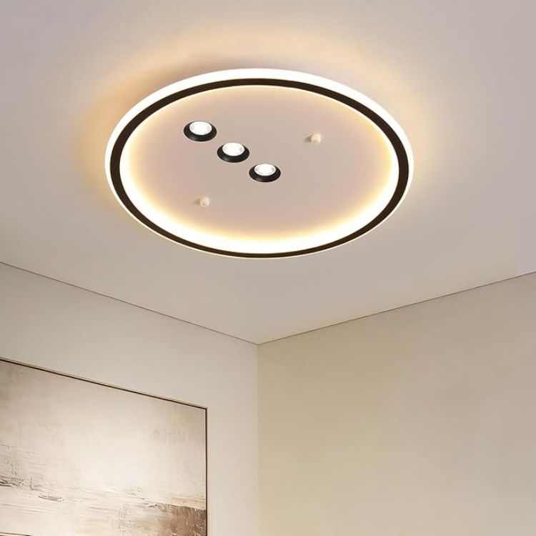 Picture of Square Diamond LED Ceiling Light with 3 Adjustable Spotlights, Dimmable Flush Mount Lighting Fixture, Black & White for Bedroom Living Room Kitchen Hallway