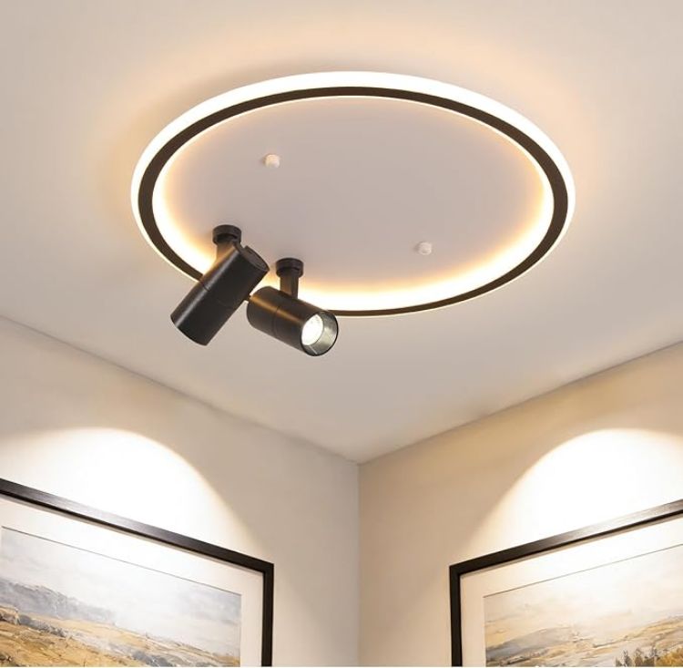 Picture of Square Diamond LED Ceiling Light with 3 Adjustable Spotlights, Dimmable Flush Mount Lighting Fixture, Black & White for Bedroom Living Room Kitchen Hallway