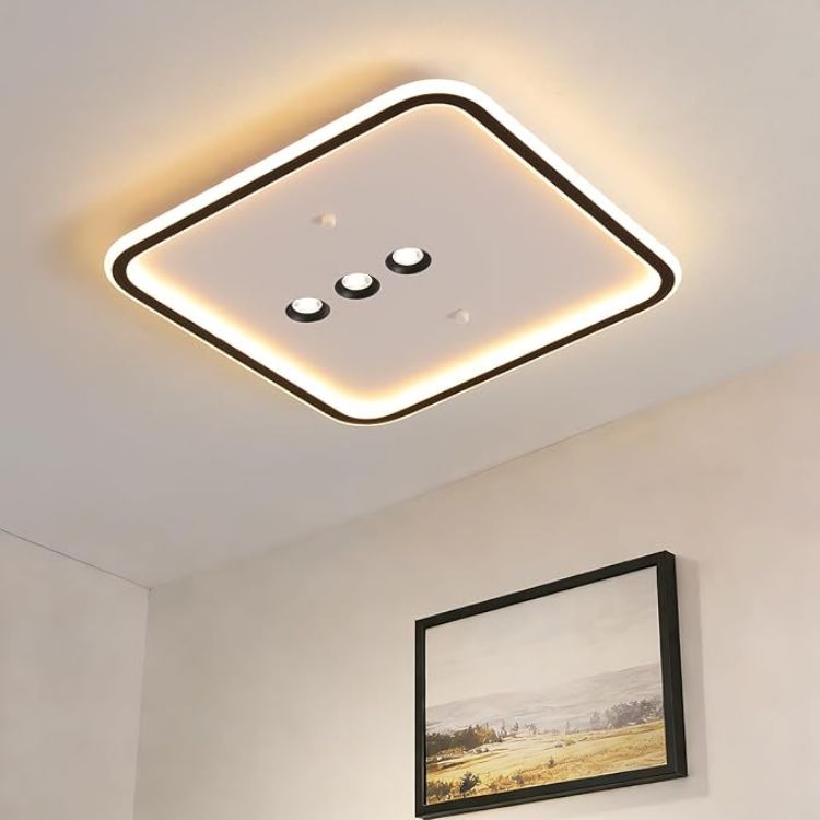 Picture of Square Diamond LED Ceiling Light with 3 Adjustable Spotlights, Dimmable Flush Mount Lighting Fixture, Black & White for Bedroom Living Room Kitchen Hallway