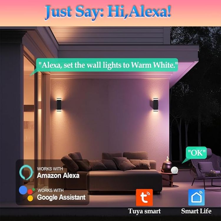 Picture of Smart RGB Outdoor Wall Lights, 2 Pack Color Changing Porch Lights, Cylinder Up and Down Lights Outdoor Wall Sconce, Exterior Lighting Fixture Compatible with Smart Life & Tuya smart