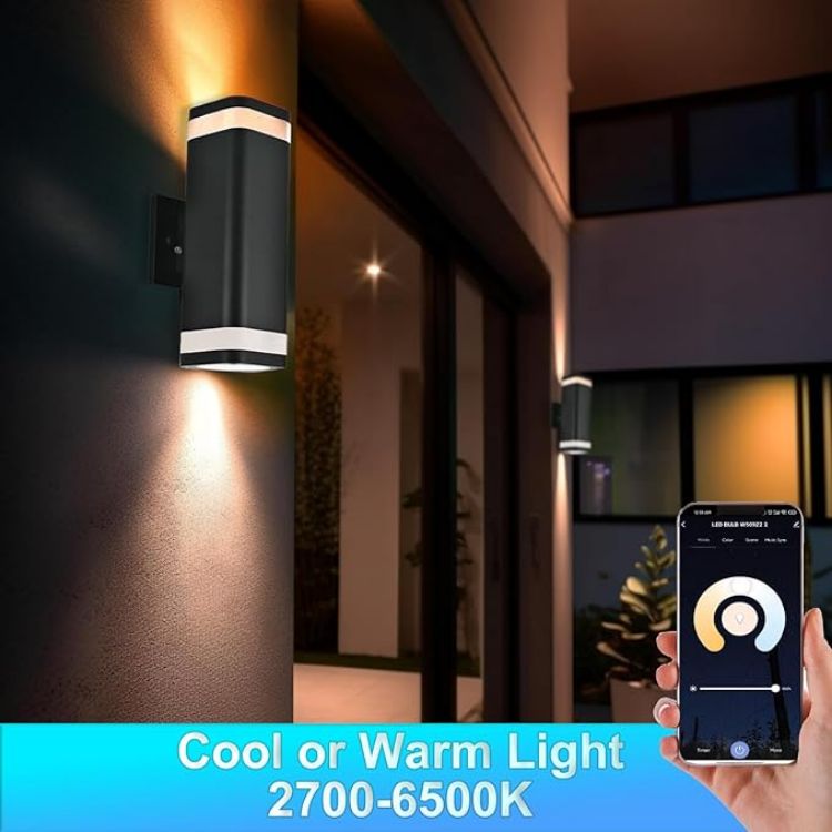 Picture of Smart RGB Outdoor Wall Lights, 2 Pack Color Changing Porch Lights, Cylinder Up and Down Lights Outdoor Wall Sconce, Exterior Lighting Fixture Compatible with Smart Life & Tuya smart