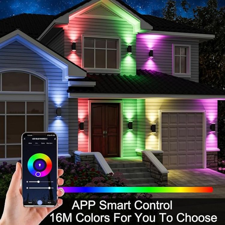 Picture of Smart RGB Outdoor Wall Lights, 2 Pack Color Changing Porch Lights, Cylinder Up and Down Lights Outdoor Wall Sconce, Exterior Lighting Fixture Compatible with Smart Life & Tuya smart