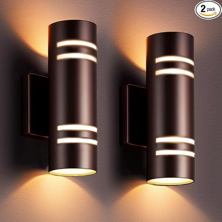 Picture of Smart RGB Outdoor Wall Lights, 2 Pack Color Changing Porch Lights, Cylinder Up and Down Lights Outdoor Wall Sconce, Exterior Lighting Fixture Compatible with Smart Life & Tuya smart