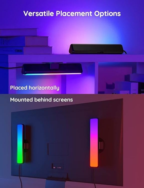 Picture of  Smart LED Light Bars, Work with Alexa and Google Assistant, RGBICWW WiFi TV Backlights with Scene and Music Modes for Gaming, PC, Room Decoration,Black