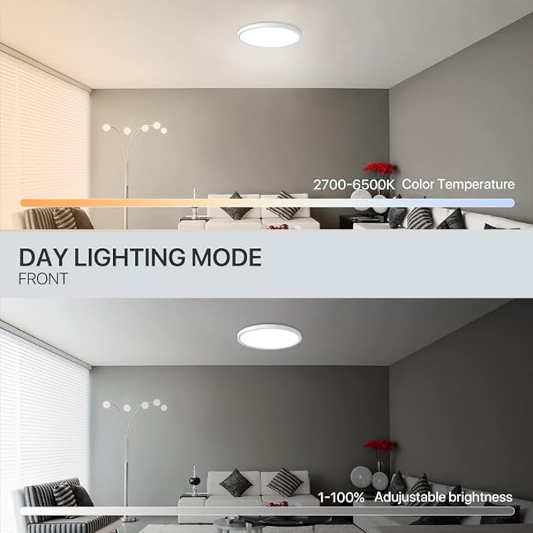 Picture of Smart Led Ceiling Light Flush Mount, 12 Inch 24W Ceiling Light Fixture Dimmable 2700K-6500K, RGB Ambient Light Fixture WiFi Compatible with Alexa Google Home for Bedroom Living Room