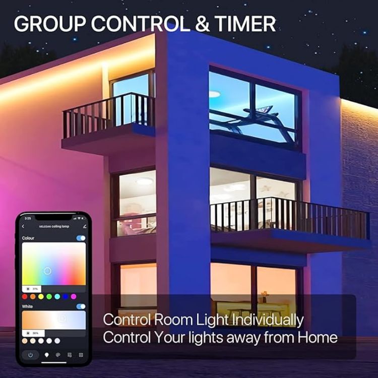 Picture of Smart Led Ceiling Light Flush Mount, 12 Inch 24W Ceiling Light Fixture Dimmable 2700K-6500K, RGB Ambient Light Fixture WiFi Compatible with Alexa Google Home for Bedroom Living Room