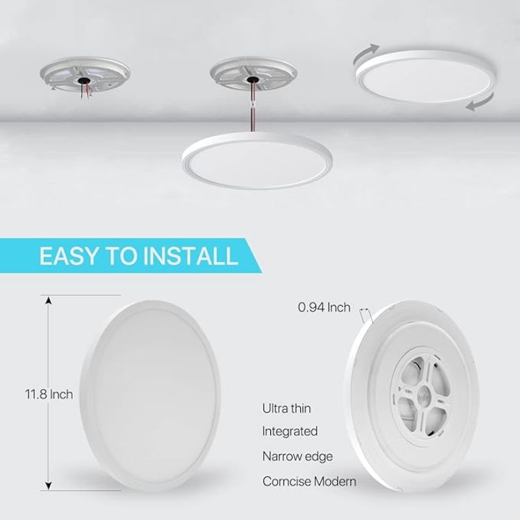 Picture of Smart Led Ceiling Light Flush Mount, 12 Inch 24W Ceiling Light Fixture Dimmable 2700K-6500K, RGB Ambient Light Fixture WiFi Compatible with Alexa Google Home for Bedroom Living Room