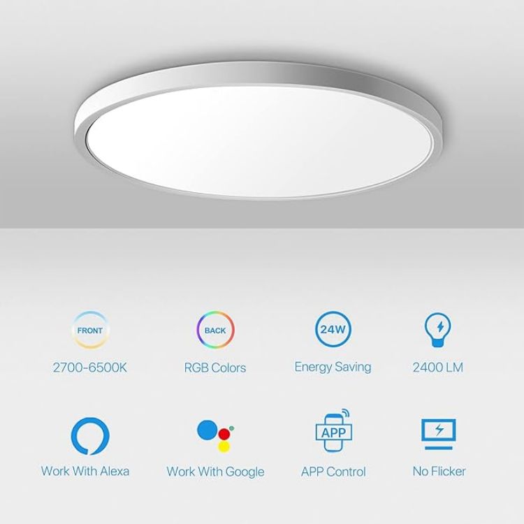 Picture of Smart Led Ceiling Light Flush Mount, 12 Inch 24W Ceiling Light Fixture Dimmable 2700K-6500K, RGB Ambient Light Fixture WiFi Compatible with Alexa Google Home for Bedroom Living Room