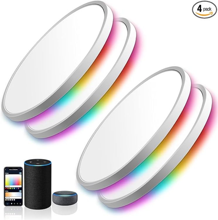 Picture of Smart Led Ceiling Light Flush Mount, 12 Inch 24W Ceiling Light Fixture Dimmable 2700K-6500K, RGB Ambient Light Fixture WiFi Compatible with Alexa Google Home for Bedroom Living Room