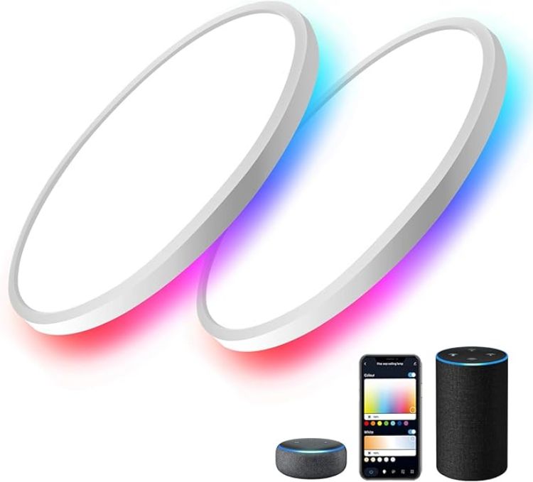 Picture of Smart Led Ceiling Light Flush Mount, 12 Inch 24W Ceiling Light Fixture Dimmable 2700K-6500K, RGB Ambient Light Fixture WiFi Compatible with Alexa Google Home for Bedroom Living Room