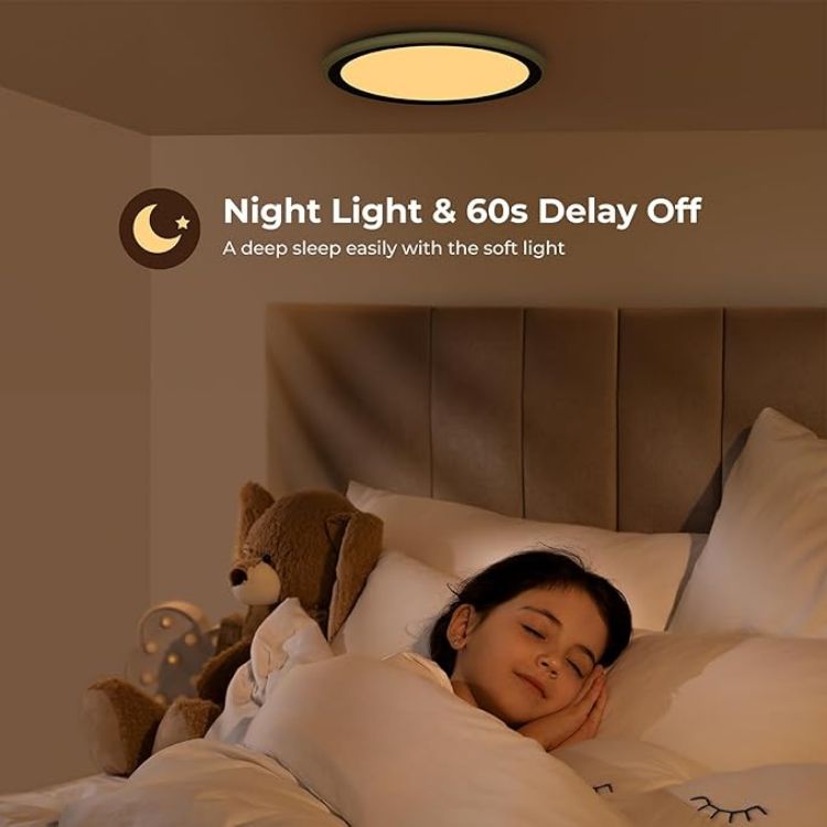 Picture of RGB Led Flush Mount Ceiling Light with Remote Control, 13Inch 24W 2400LM 3000K-6500K Dimmable Color Changing Wired Light Fixture, Colorful for Bedroom Kids Room Party Festival, Black