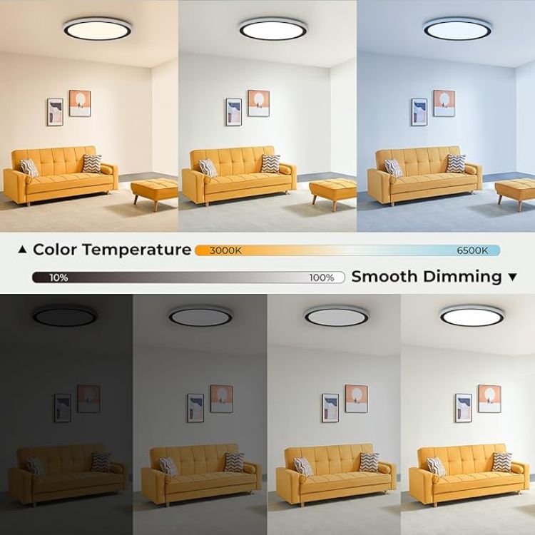 Picture of RGB Led Flush Mount Ceiling Light with Remote Control, 13Inch 24W 2400LM 3000K-6500K Dimmable Color Changing Wired Light Fixture, Colorful for Bedroom Kids Room Party Festival, Black