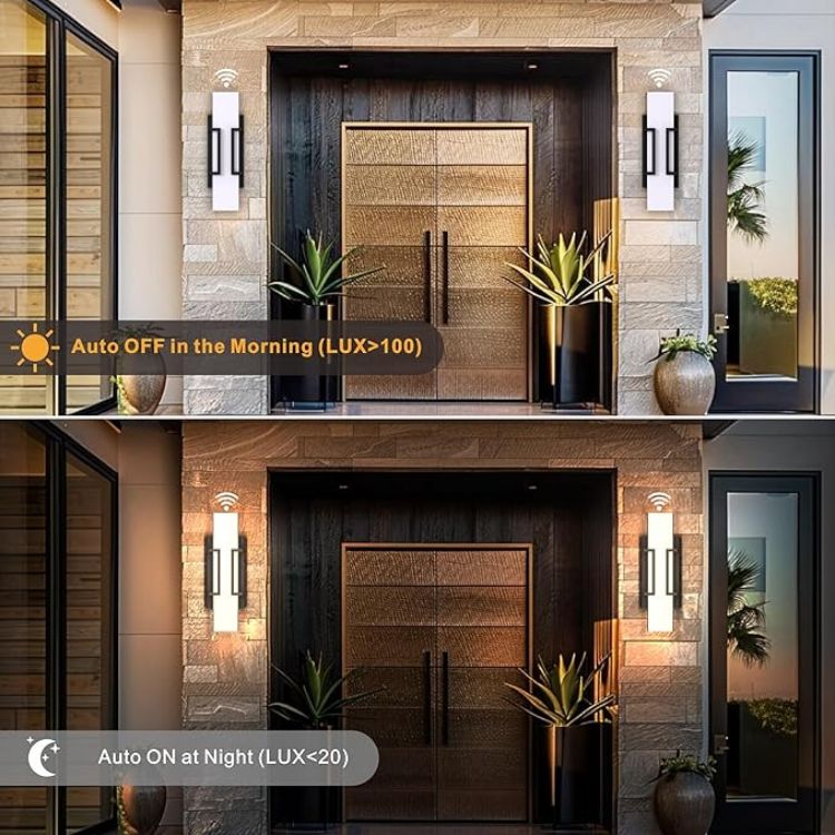 Picture of Dusk to Dawn Outdoor Lighting Fixtures, Photocell Sensor Modern Outdoor Wall Sconce, Dimmable LED Porch Light, IP65 Waterproof Outside Wall Lights for House Doorway Garage Entryway, 3000K