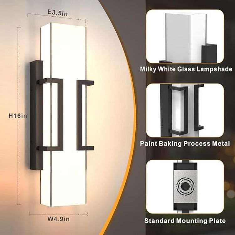 Picture of Dusk to Dawn Outdoor Lighting Fixtures, Photocell Sensor Modern Outdoor Wall Sconce, Dimmable LED Porch Light, IP65 Waterproof Outside Wall Lights for House Doorway Garage Entryway, 3000K